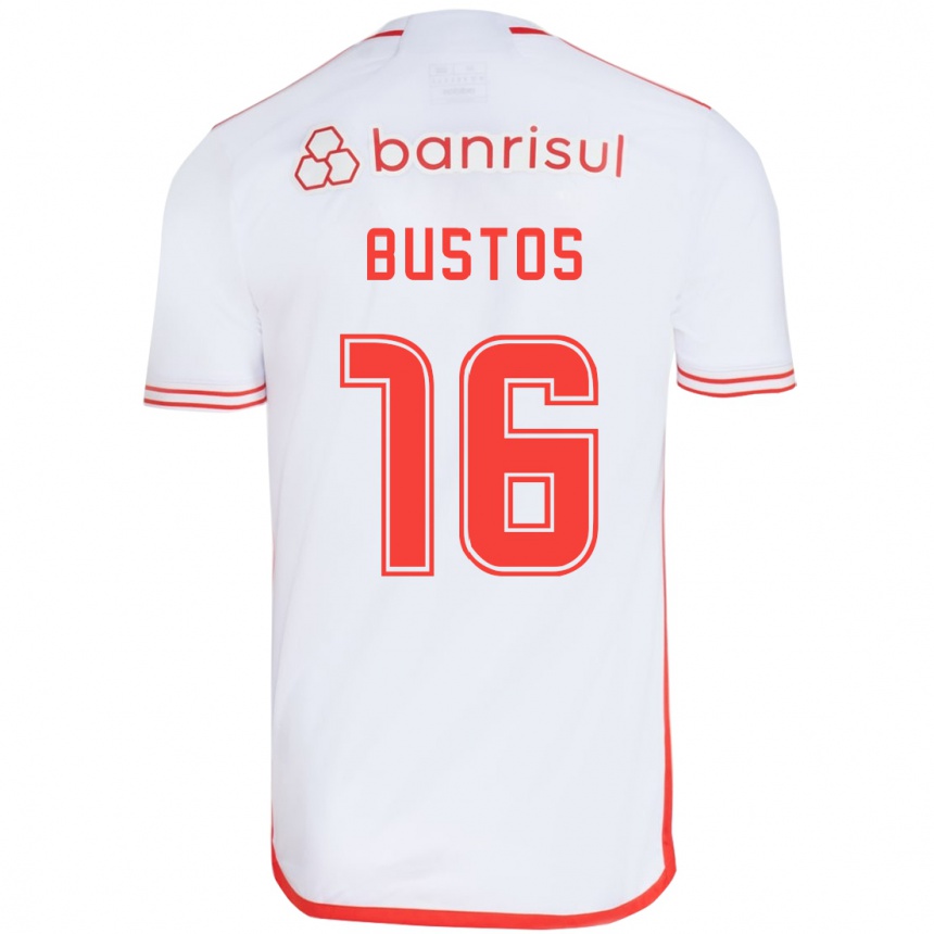 Niño Fútbol Camiseta Fabricio Bustos #16 Blanco Rojo 2ª Equipación 2024/25