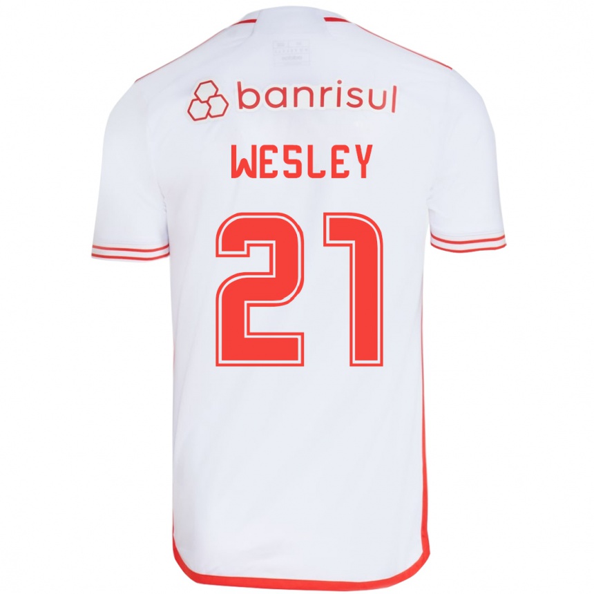 Niño Fútbol Camiseta Wesley #21 Blanco Rojo 2ª Equipación 2024/25