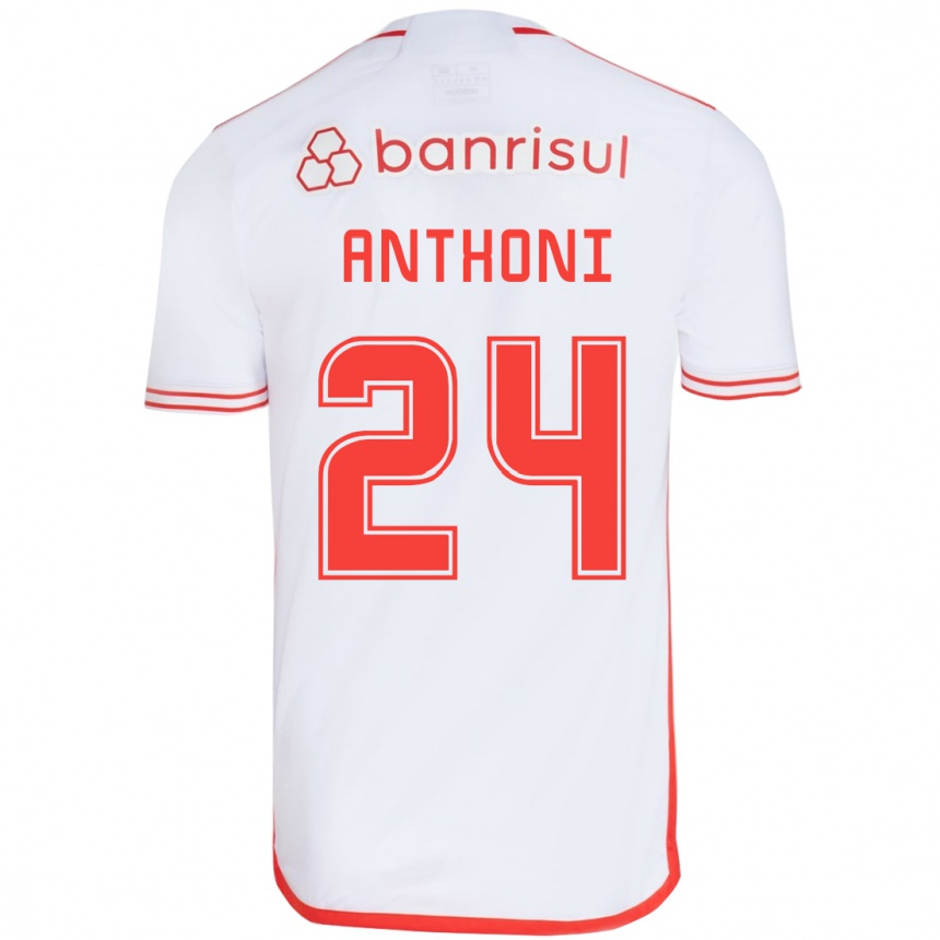 Niño Fútbol Camiseta Anthoni #24 Blanco Rojo 2ª Equipación 2024/25