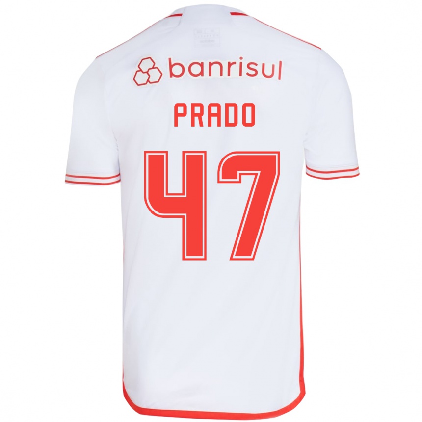 Niño Fútbol Camiseta Gustavo Prado #47 Blanco Rojo 2ª Equipación 2024/25