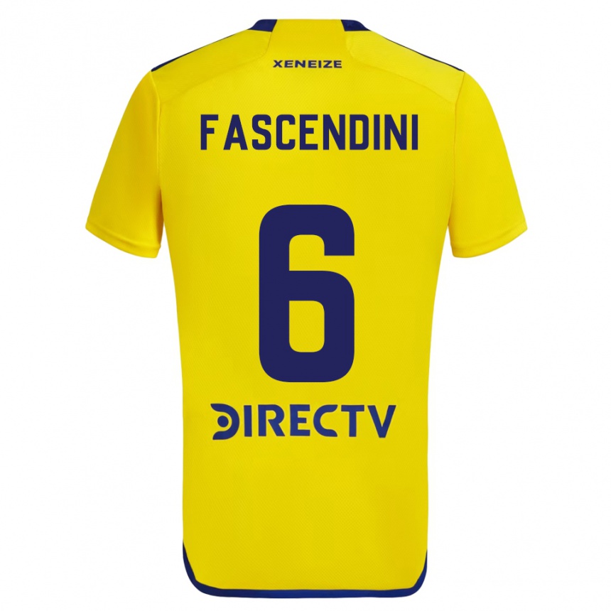 Niño Fútbol Camiseta Valentín Fascendini #6 Amarillo Azul 2ª Equipación 2024/25