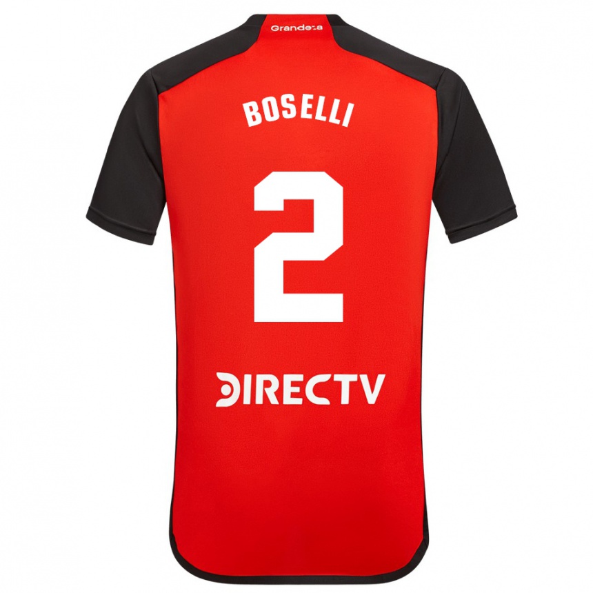 Niño Fútbol Camiseta Sebastián Boselli #2 Rojo Negro Blanco 2ª Equipación 2024/25