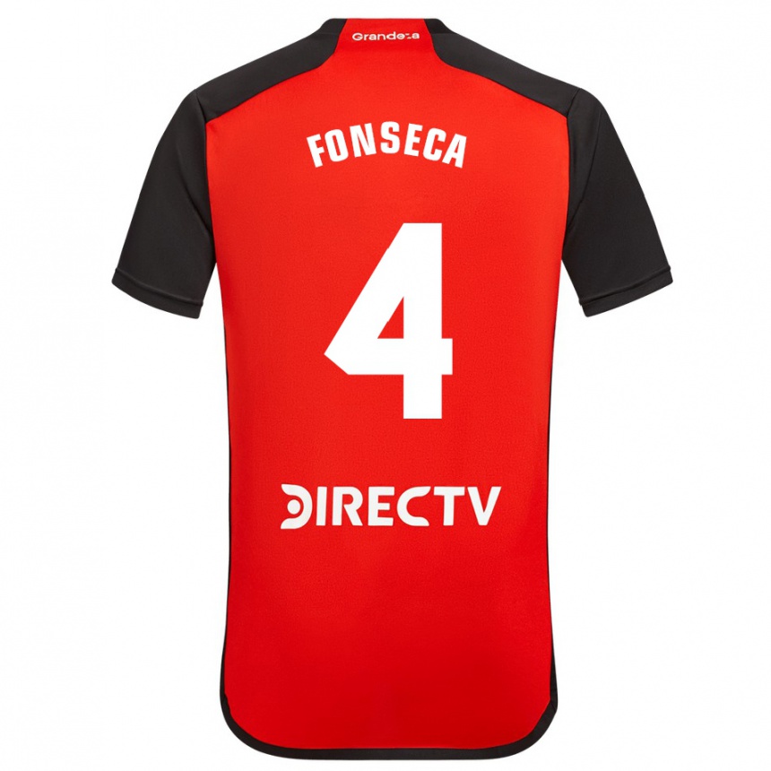 Niño Fútbol Camiseta Nicolás Fonseca #4 Rojo Negro Blanco 2ª Equipación 2024/25