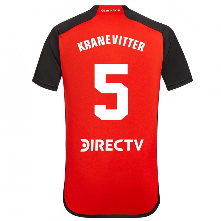 Niño Fútbol Camiseta Matías Kranevitter #5 Rojo Negro Blanco 2ª Equipación 2024/25