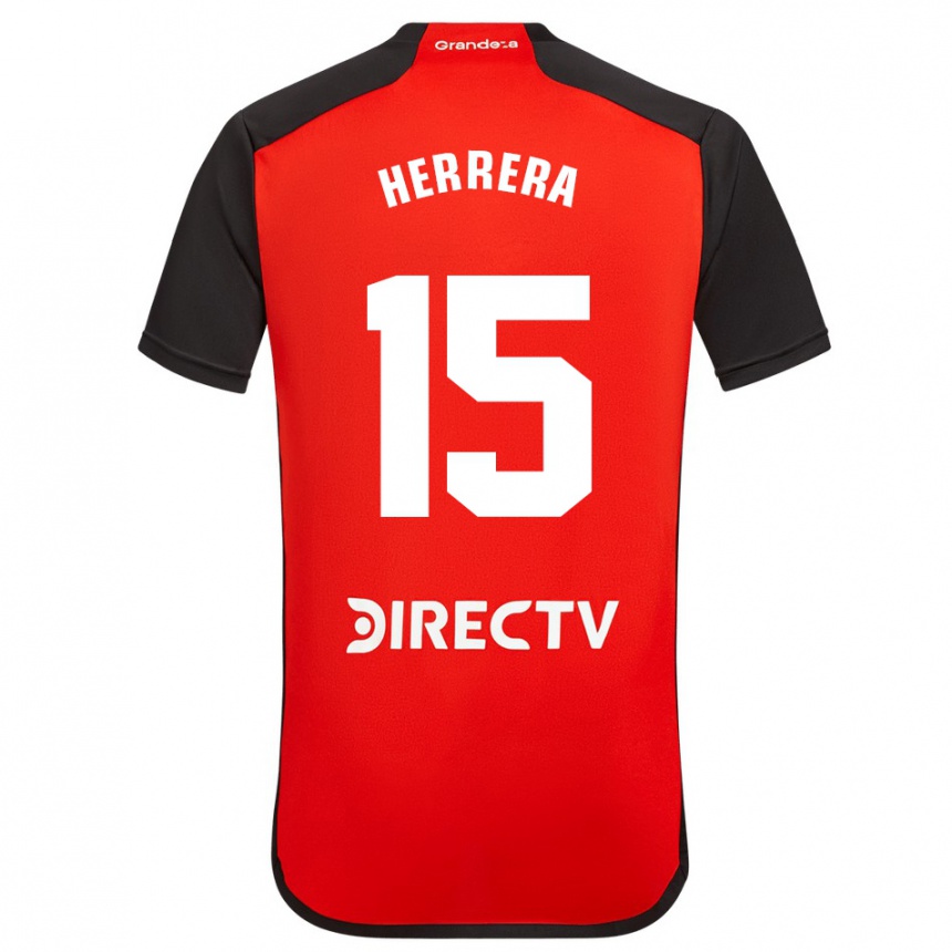 Niño Fútbol Camiseta Andrés Herrera #15 Rojo Negro Blanco 2ª Equipación 2024/25