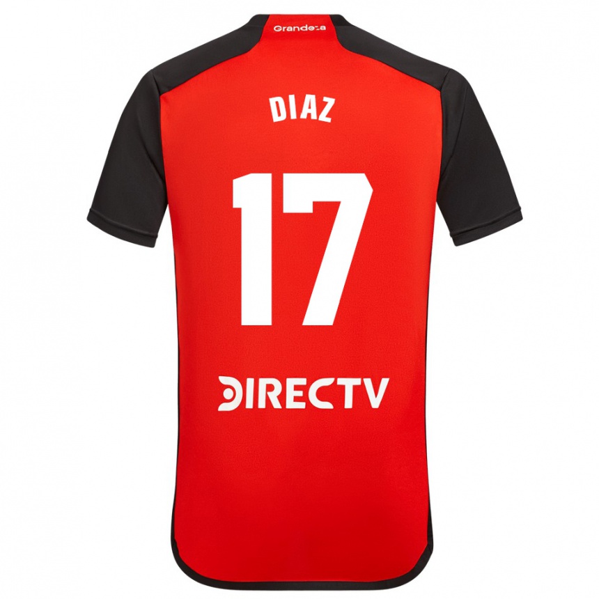 Niño Fútbol Camiseta Paulo Díaz #17 Rojo Negro Blanco 2ª Equipación 2024/25