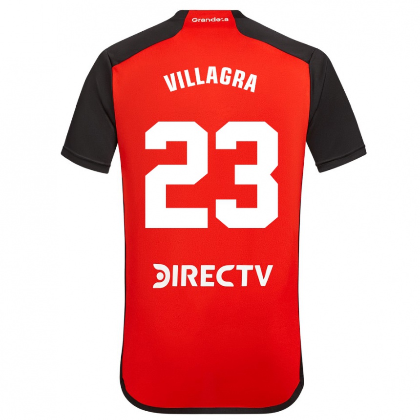 Niño Fútbol Camiseta Rodrigo Villagra #23 Rojo Negro Blanco 2ª Equipación 2024/25