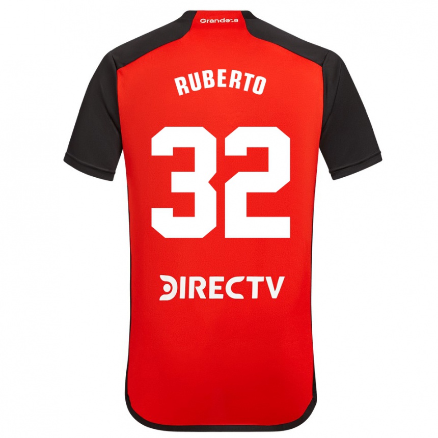 Niño Fútbol Camiseta Agustín Ruberto #32 Rojo Negro Blanco 2ª Equipación 2024/25