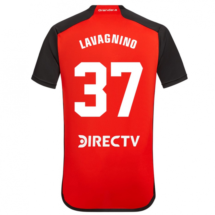 Niño Fútbol Camiseta Lucas Lavagnino #37 Rojo Negro Blanco 2ª Equipación 2024/25