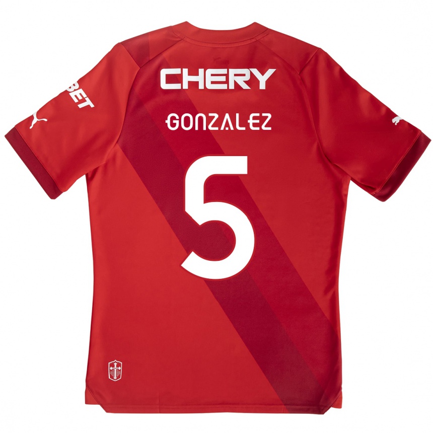 Niño Fútbol Camiseta Daniel González #5 Rojo Blanco 2ª Equipación 2024/25