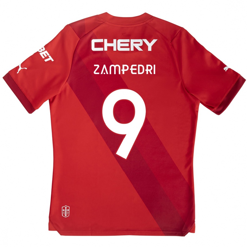 Niño Fútbol Camiseta Fernando Zampedri #9 Rojo Blanco 2ª Equipación 2024/25