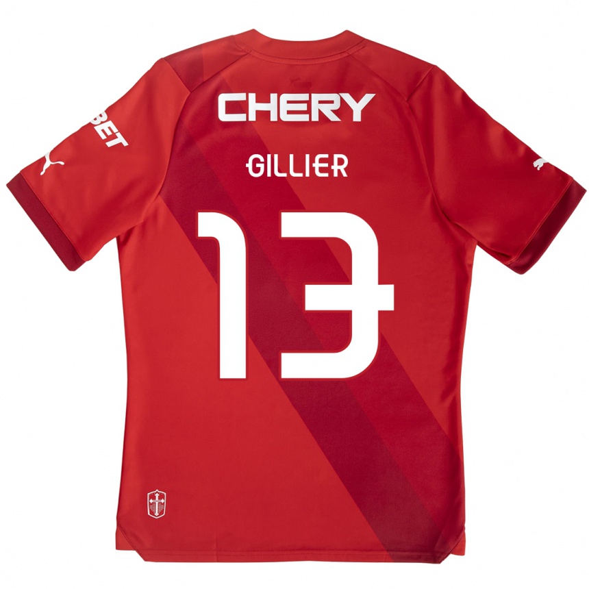 Niño Fútbol Camiseta Thomas Gillier #13 Rojo Blanco 2ª Equipación 2024/25