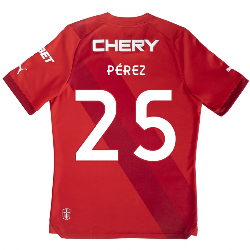 Niño Fútbol Camiseta Sebastián Pérez #25 Rojo Blanco 2ª Equipación 2024/25