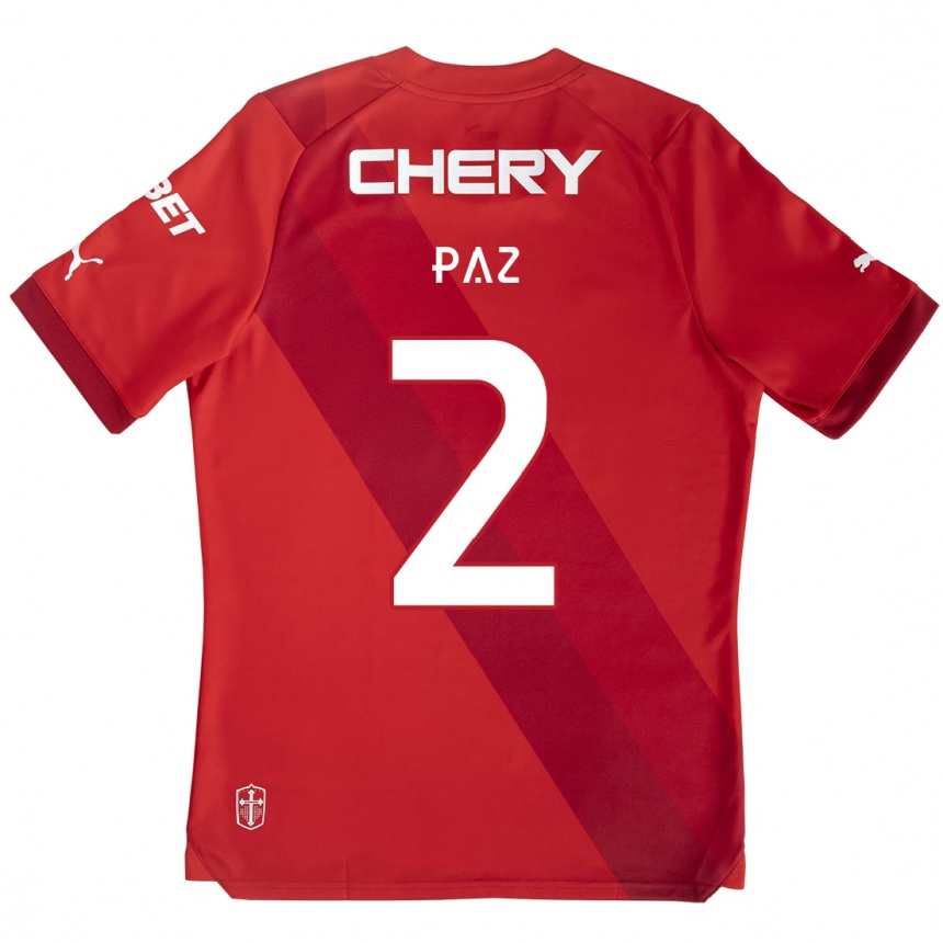 Niño Fútbol Camiseta Nehuén Paz #2 Rojo Blanco 2ª Equipación 2024/25