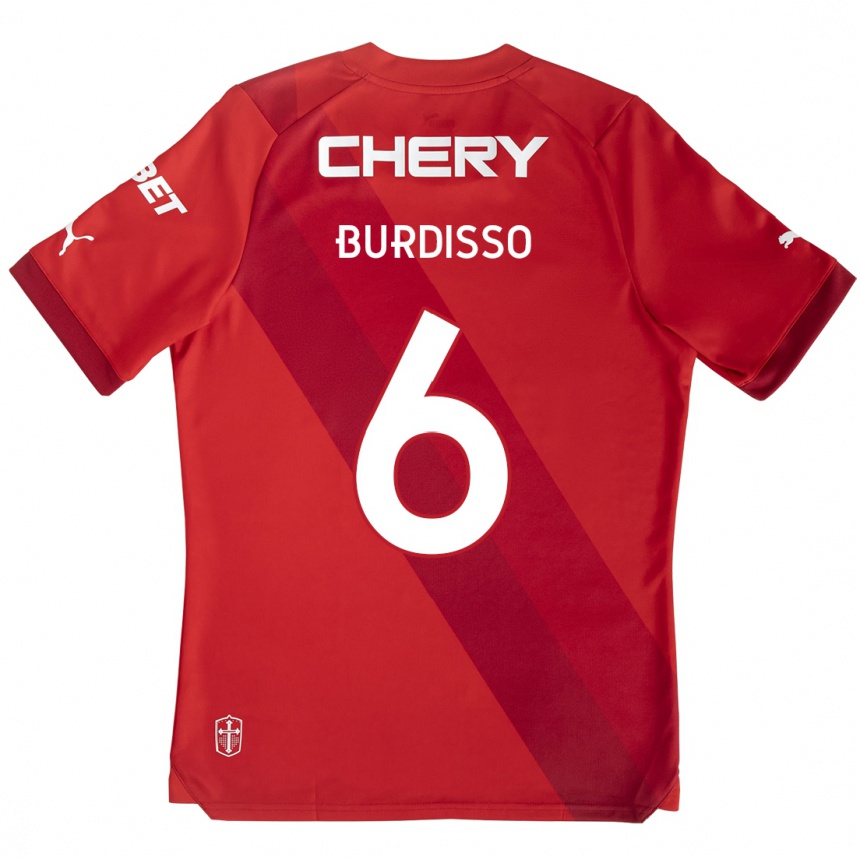 Niño Fútbol Camiseta Guillermo Burdisso #6 Rojo Blanco 2ª Equipación 2024/25