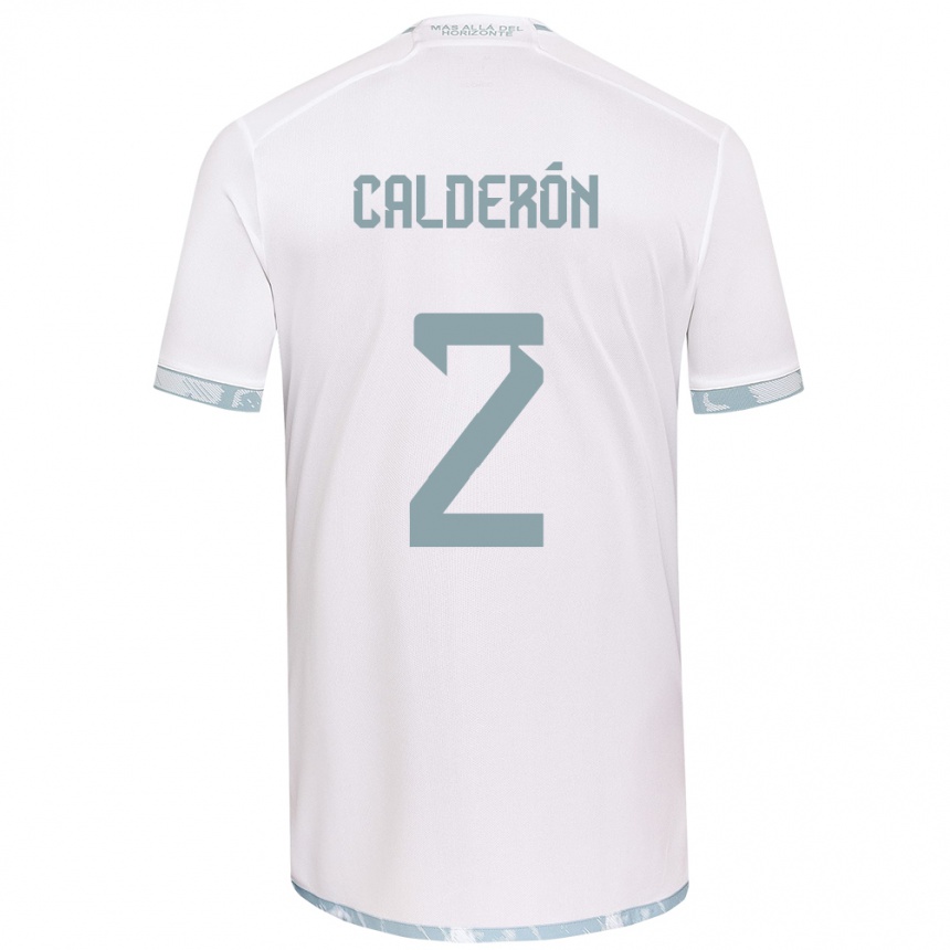 Niño Fútbol Camiseta Franco Calderón #2 Gris Blanco 2ª Equipación 2024/25