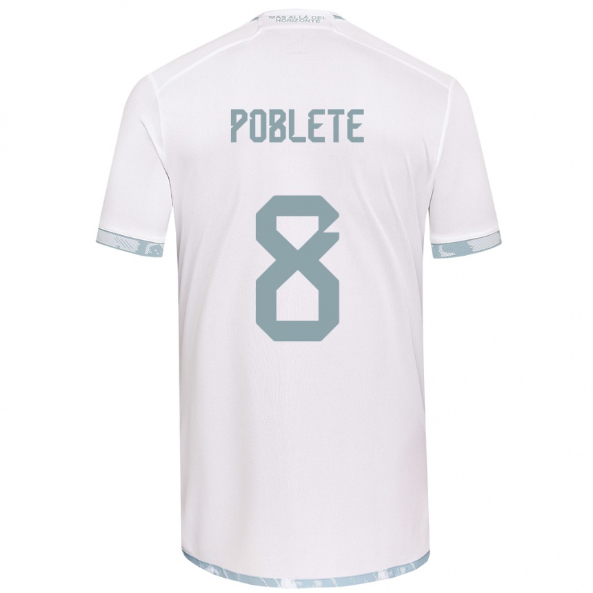 Niño Fútbol Camiseta Israel Poblete #8 Gris Blanco 2ª Equipación 2024/25