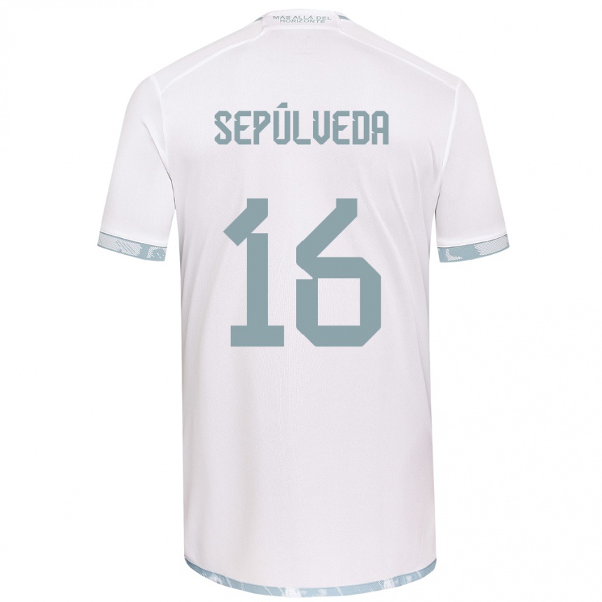 Niño Fútbol Camiseta Matías Sepúlveda #16 Gris Blanco 2ª Equipación 2024/25