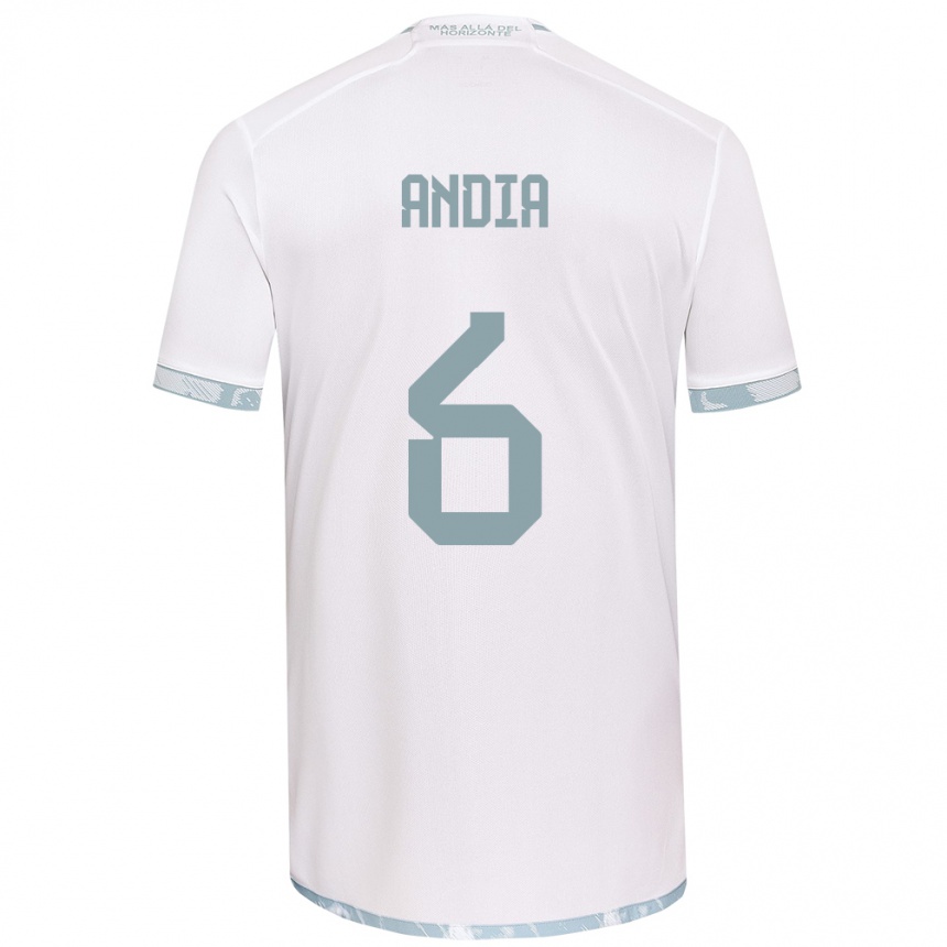 Niño Fútbol Camiseta Yonathan Andía #6 Gris Blanco 2ª Equipación 2024/25