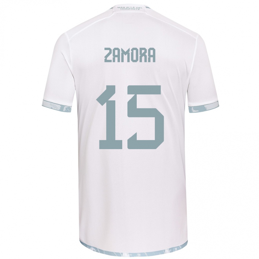 Niño Fútbol Camiseta Daniela Zamora #15 Gris Blanco 2ª Equipación 2024/25