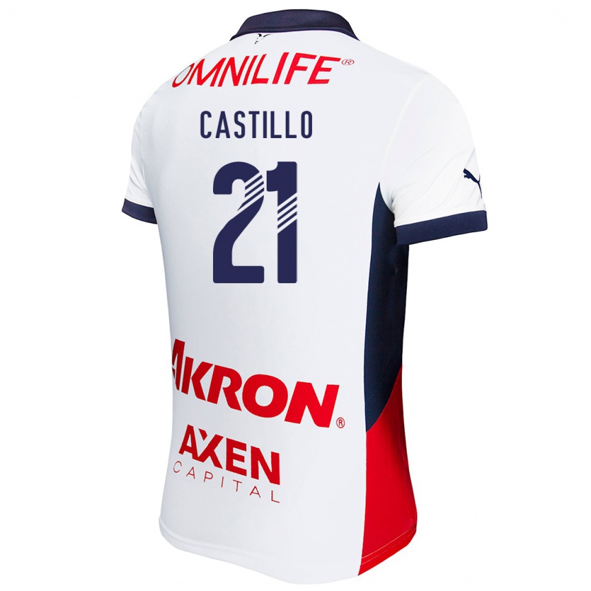 Niño Fútbol Camiseta José Castillo #21 Blanco Rojo Azul 2ª Equipación 2024/25