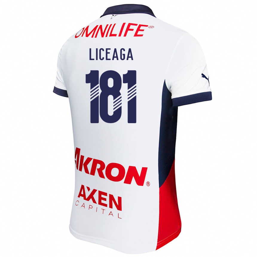 Niño Fútbol Camiseta Juan Liceaga #181 Blanco Rojo Azul 2ª Equipación 2024/25