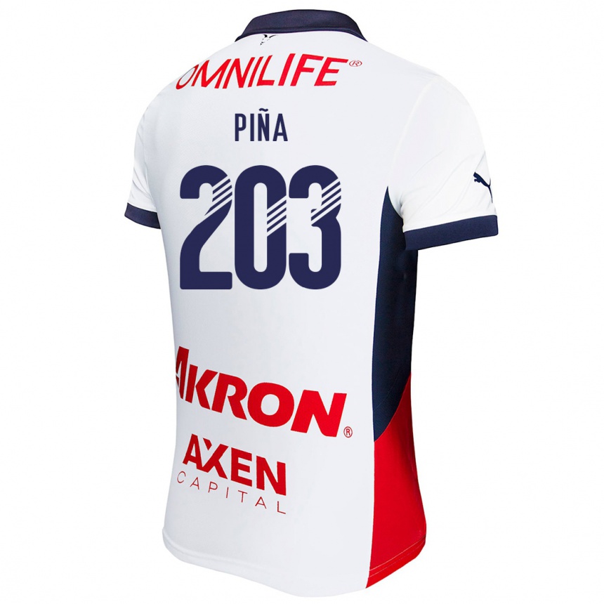 Niño Fútbol Camiseta Fernando Piña #203 Blanco Rojo Azul 2ª Equipación 2024/25