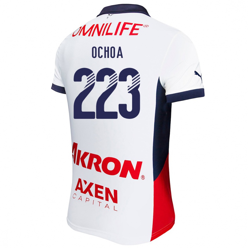 Niño Fútbol Camiseta Diego Ochoa #223 Blanco Rojo Azul 2ª Equipación 2024/25