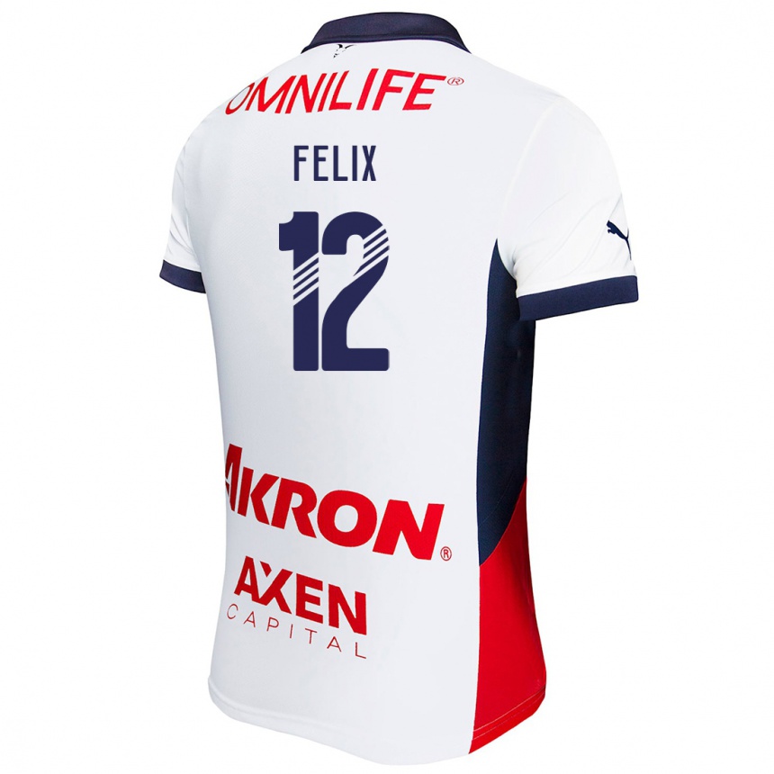 Niño Fútbol Camiseta Blanca Félix #12 Blanco Rojo Azul 2ª Equipación 2024/25