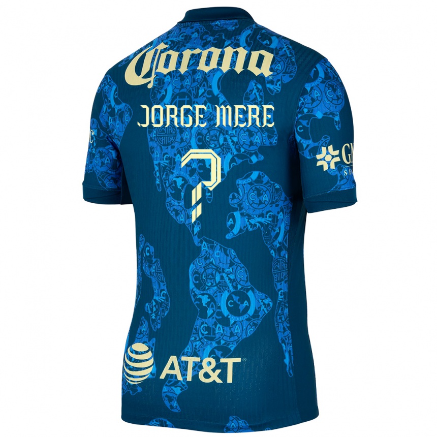 Niño Fútbol Camiseta Jorge Meré #0 Azul Amarillo 2ª Equipación 2024/25