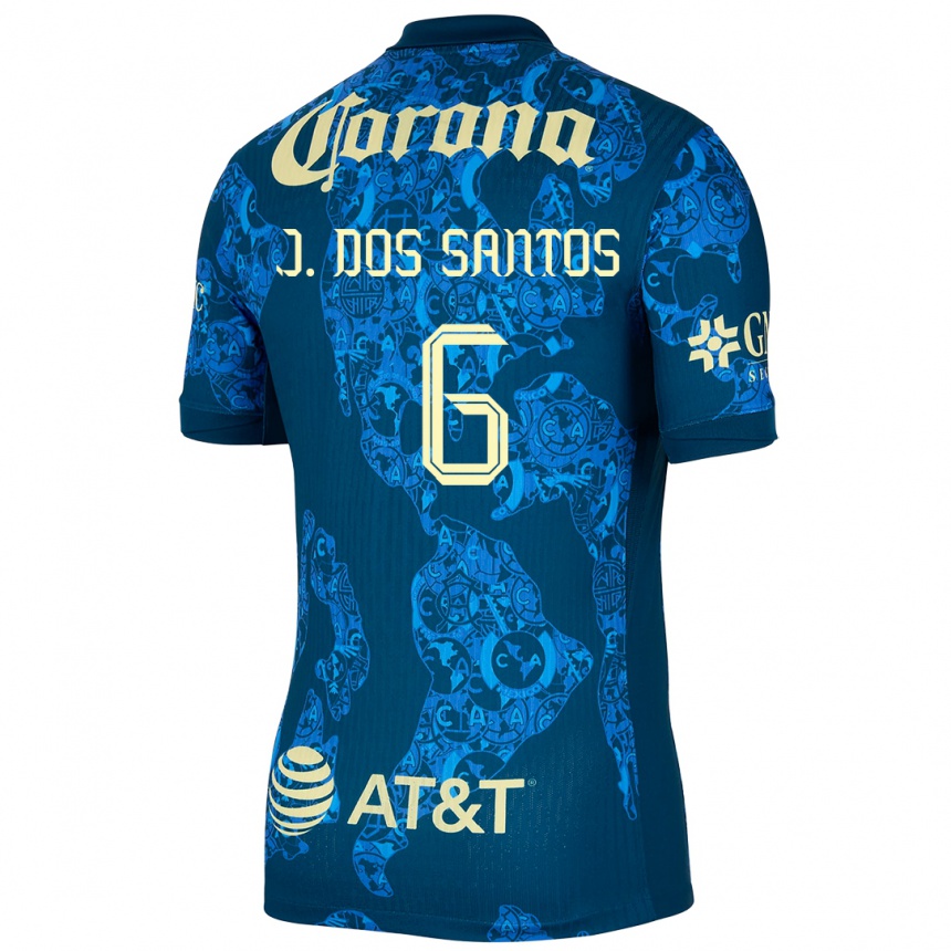 Niño Fútbol Camiseta Jonathan Dos Santos #6 Azul Amarillo 2ª Equipación 2024/25