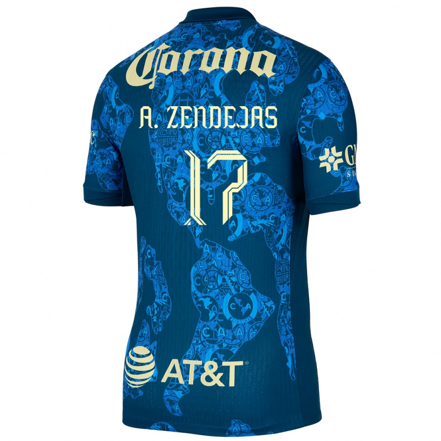 Niño Fútbol Camiseta Álex Zendejas #17 Azul Amarillo 2ª Equipación 2024/25