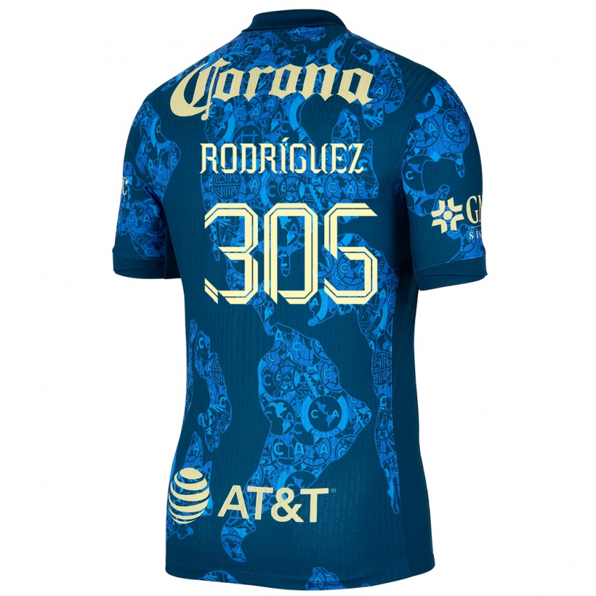 Niño Fútbol Camiseta Bryan Rodríguez #305 Azul Amarillo 2ª Equipación 2024/25