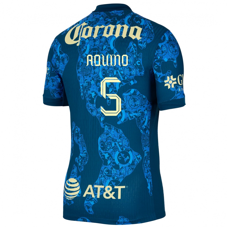 Niño Fútbol Camiseta Pedro Aquino #5 Azul Amarillo 2ª Equipación 2024/25