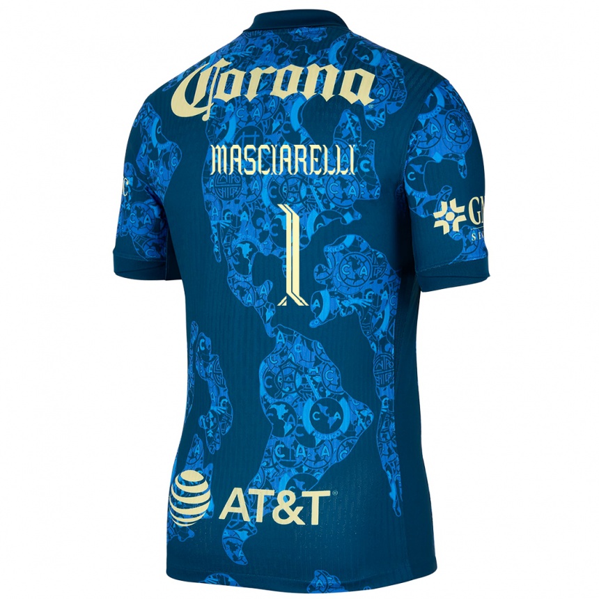 Niño Fútbol Camiseta Renata Masciarelli #1 Azul Amarillo 2ª Equipación 2024/25