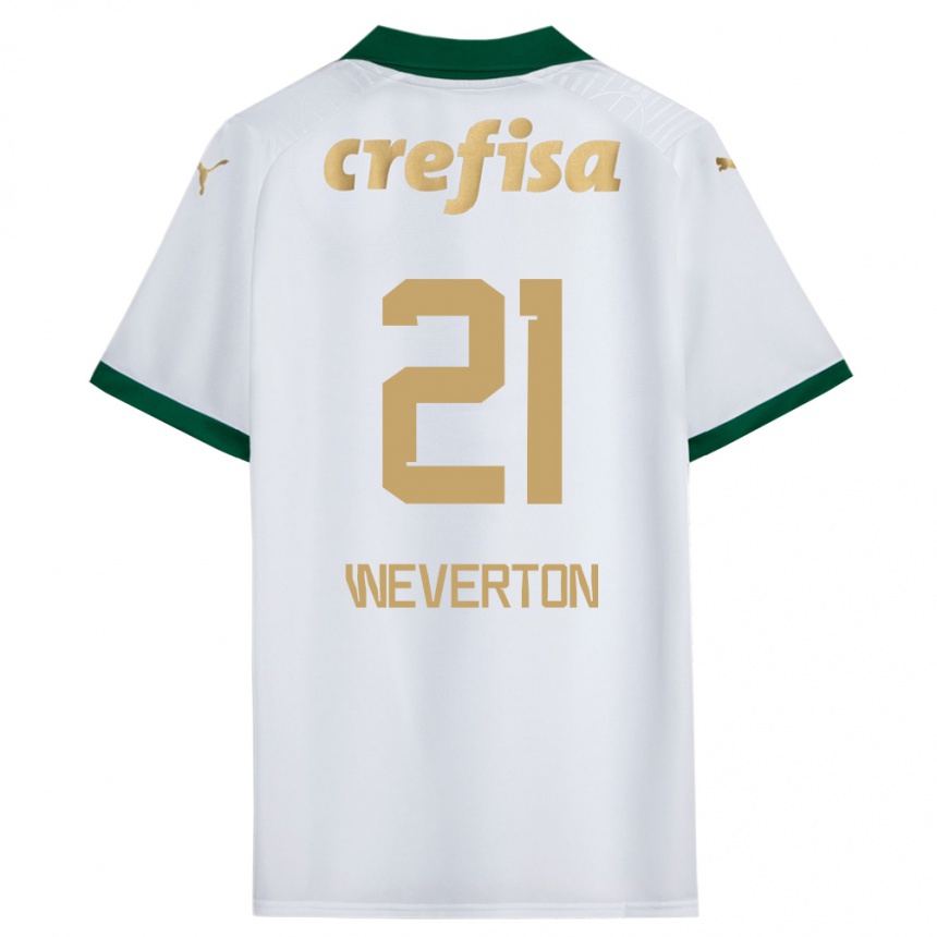 Niño Fútbol Camiseta Weverton #21 Blanco Verde 2ª Equipación 2024/25