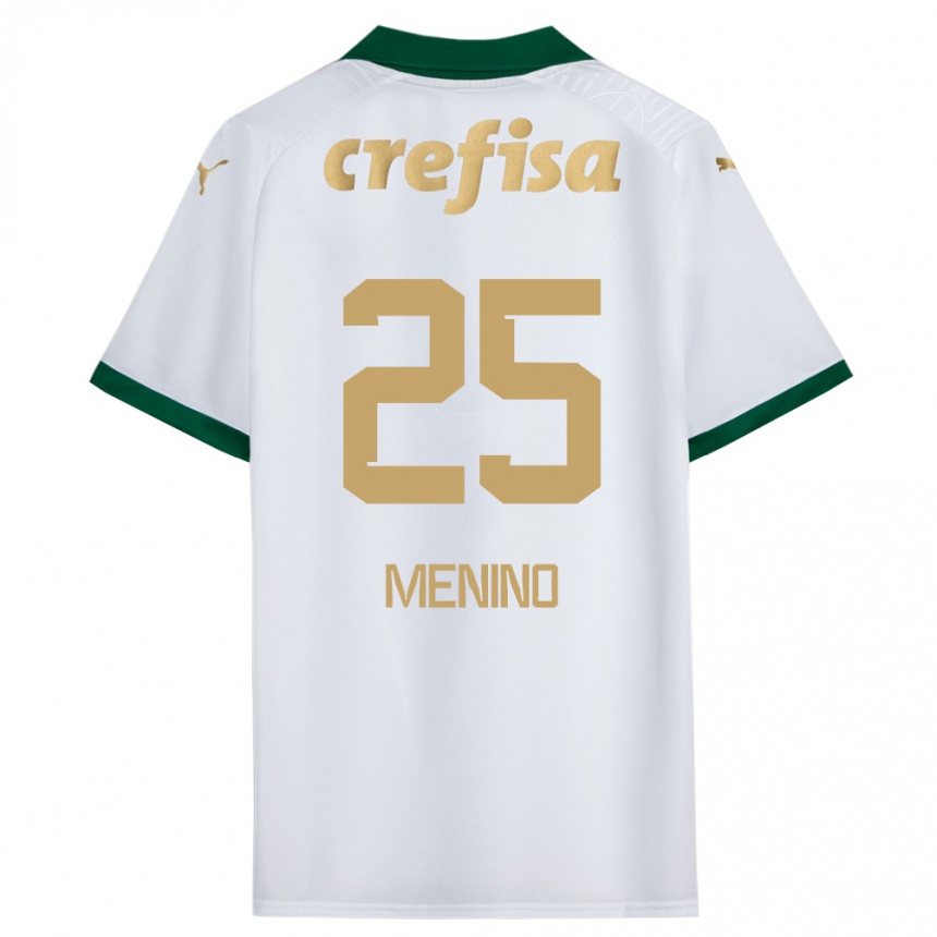 Niño Fútbol Camiseta Gabriel Menino #25 Blanco Verde 2ª Equipación 2024/25