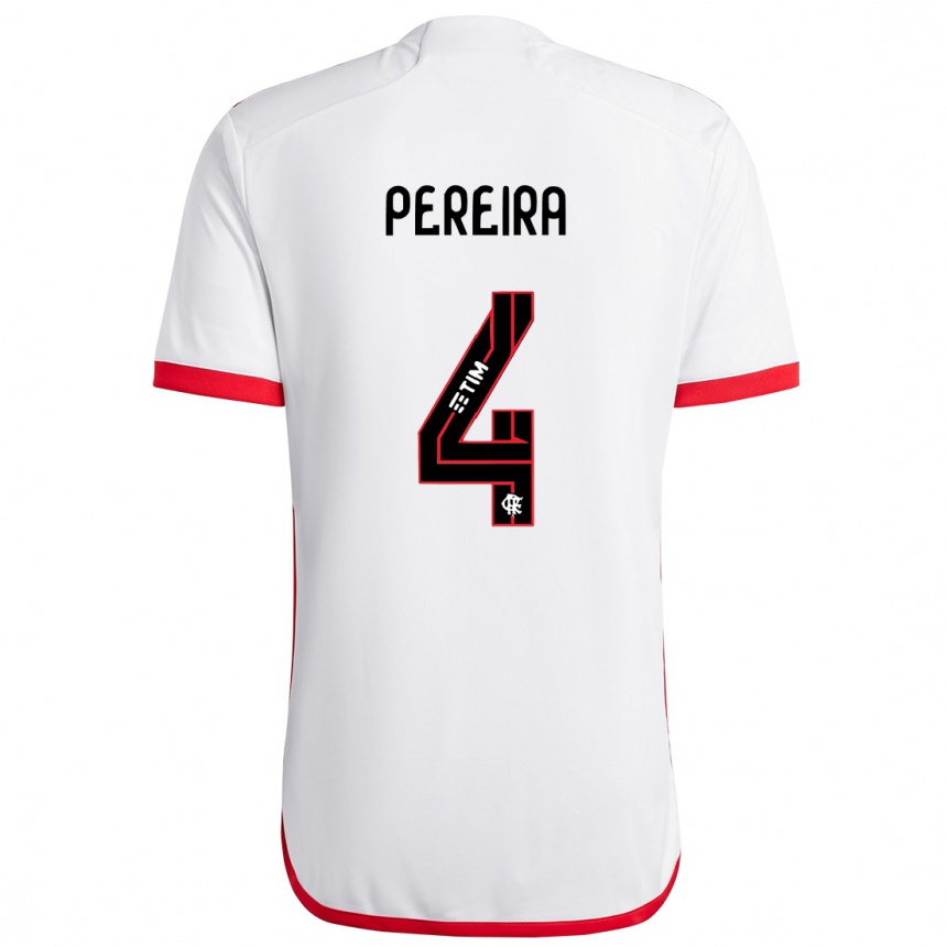 Niño Fútbol Camiseta Léo Pereira #4 Blanco Rojo 2ª Equipación 2024/25