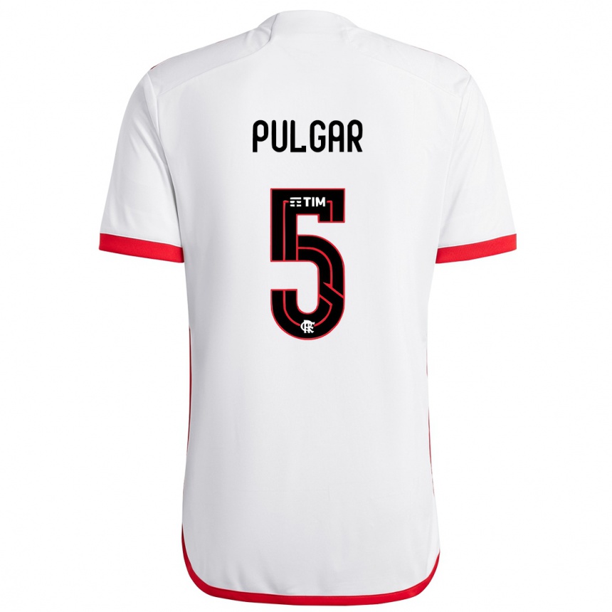 Niño Fútbol Camiseta Erick Pulgar #5 Blanco Rojo 2ª Equipación 2024/25