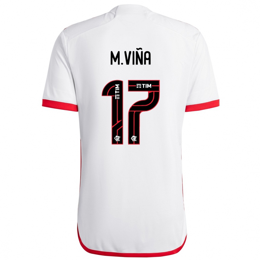 Niño Fútbol Camiseta Matias Vina #17 Blanco Rojo 2ª Equipación 2024/25