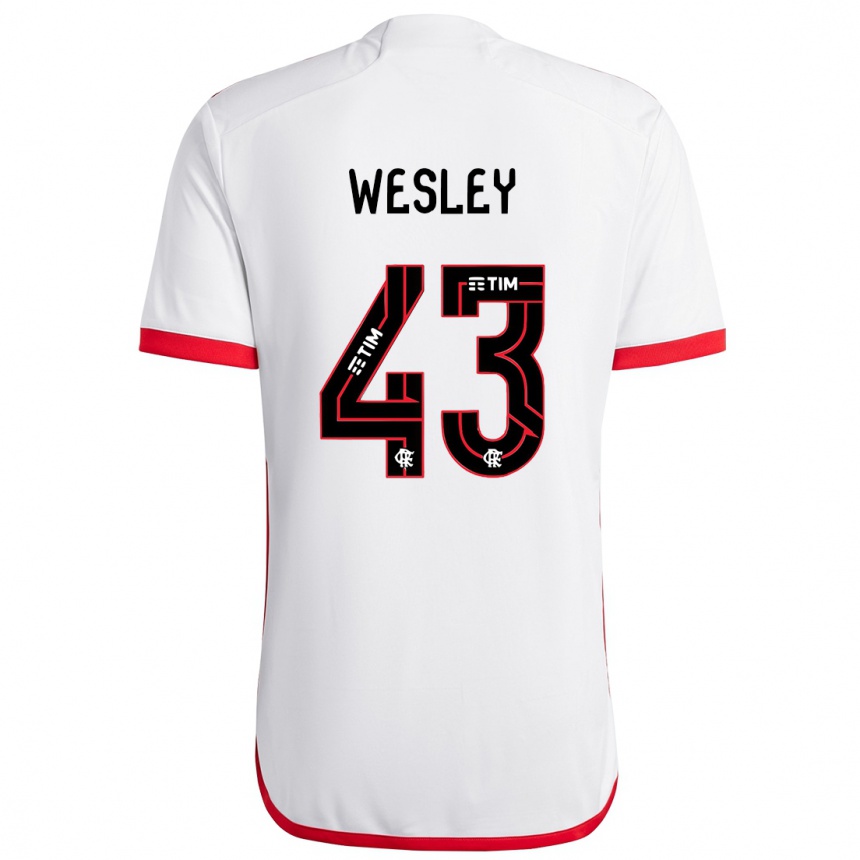 Niño Fútbol Camiseta Wesley #43 Blanco Rojo 2ª Equipación 2024/25