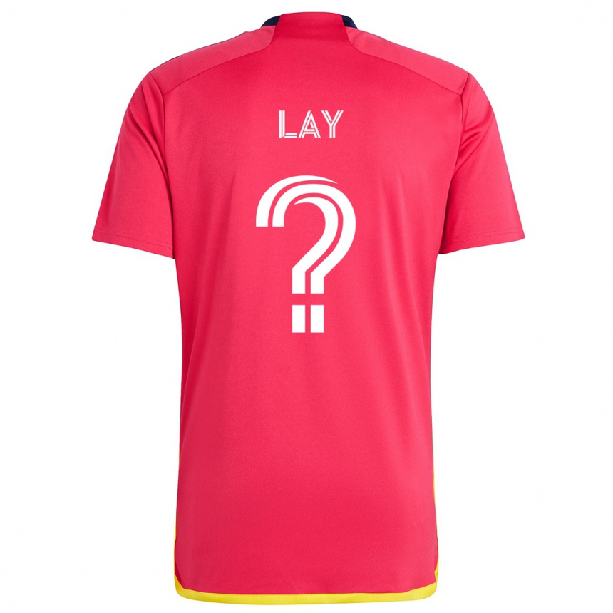 Hombre Fútbol Camiseta Mikey Lay #0 Rojo Azul 1ª Equipación 2024/25