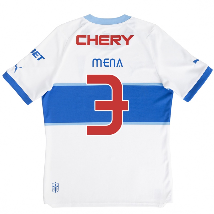 Hombre Fútbol Camiseta Eugenio Mena #3 Blanco Azul 1ª Equipación 2024/25