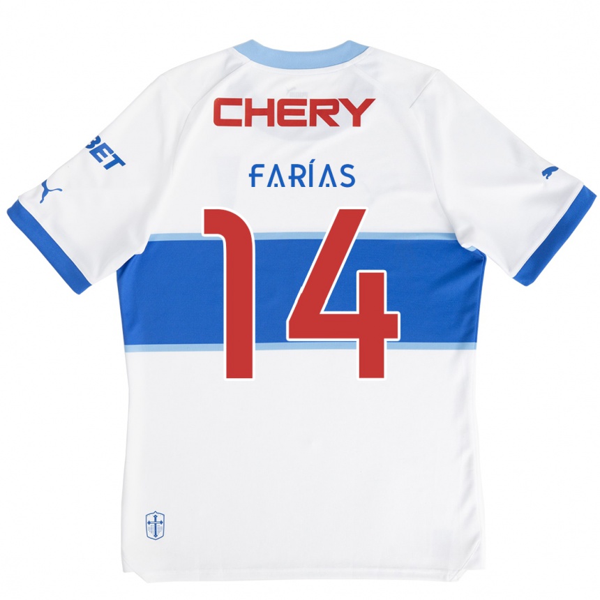 Hombre Fútbol Camiseta Agustín Farías #14 Blanco Azul 1ª Equipación 2024/25