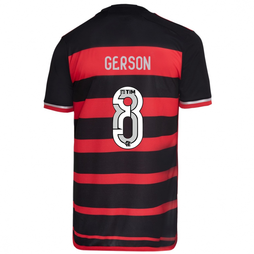 Hombre Fútbol Camiseta Gerson #8 Negro Rojo 1ª Equipación 2024/25