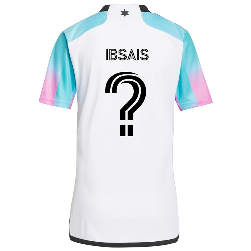 Hombre Fútbol Camiseta Tamer Ibsais #0 Blanco Azul Negro 2ª Equipación 2024/25