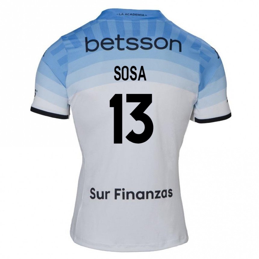 Hombre Fútbol Camiseta Santiago Sosa #13 Blanco Azul Negro 2ª Equipación 2024/25