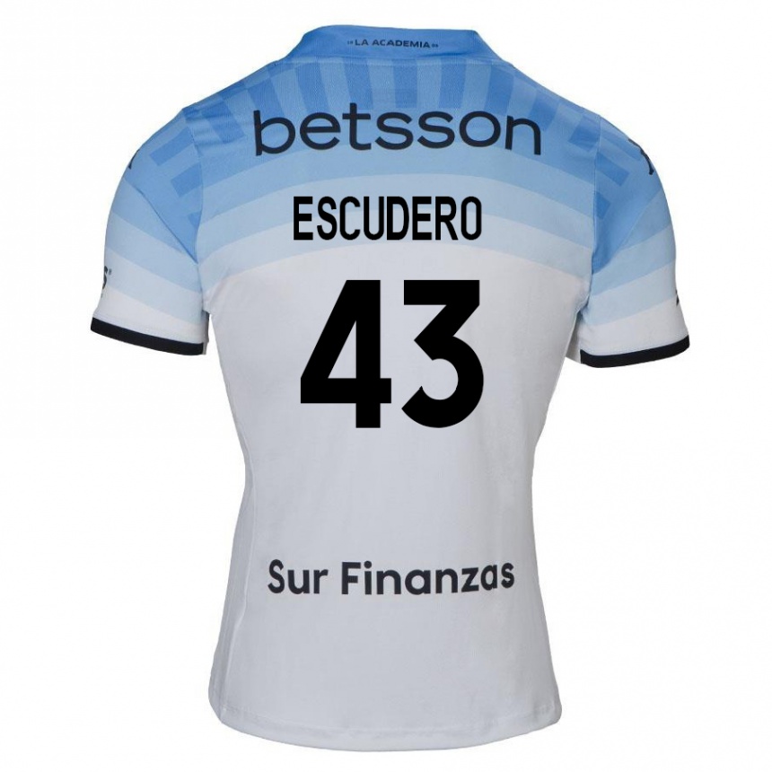 Hombre Fútbol Camiseta Gonzalo Escudero #43 Blanco Azul Negro 2ª Equipación 2024/25