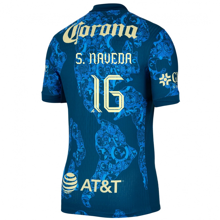 Mujer Fútbol Camiseta Santiago Naveda #16 Azul Amarillo 2ª Equipación 2024/25