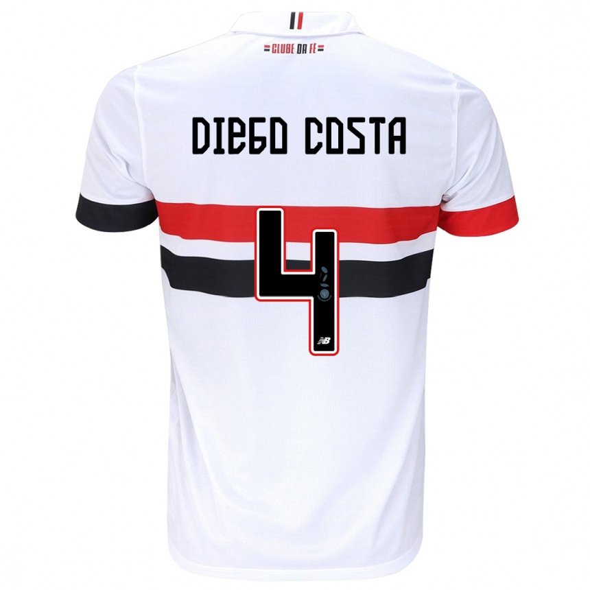 Niño Fútbol Camiseta Diego Costa #4 Blanco Rojo Negro 1ª Equipación 2024/25